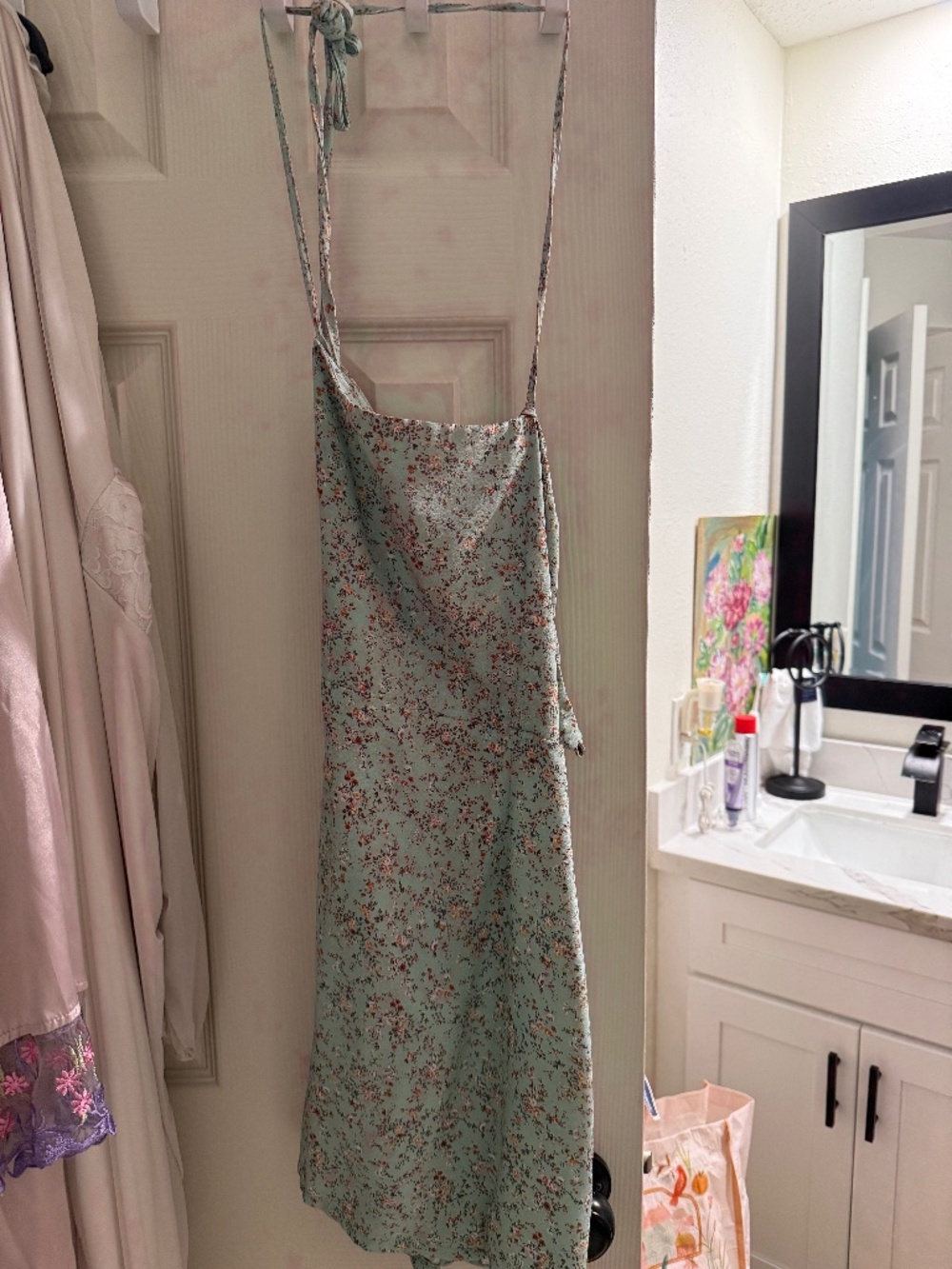 Green floral backless deess